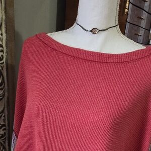 Red Waffle knit Free People sweater Xsmall bandana Sleeves Goregous LIKE NEW